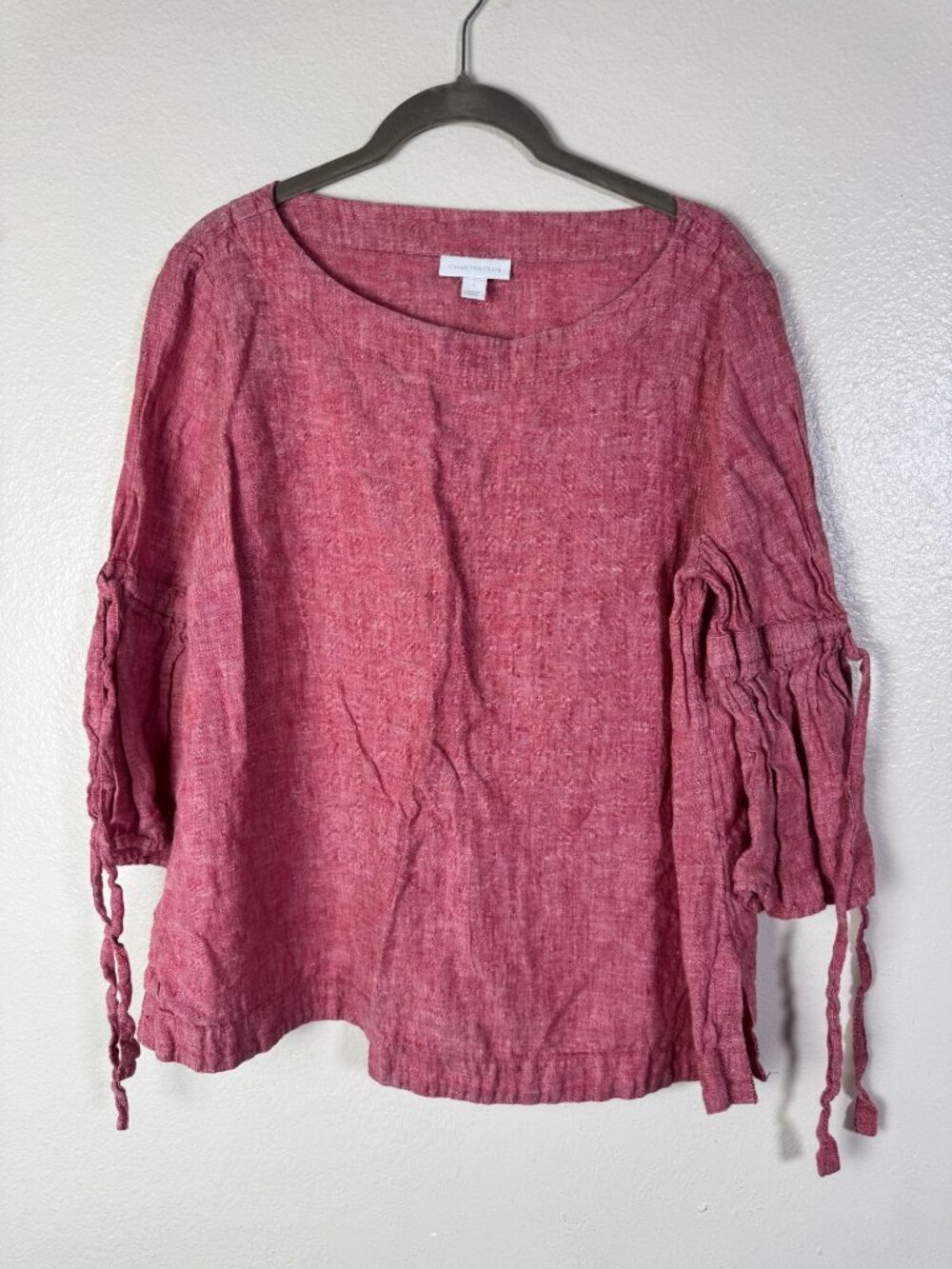 Charter Club Womens Blush 100% Linen Top size Large Lagenlook Boho 3/4 Sleeve